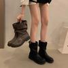Botas Medianas de Lujo para Mujer de Primavera y Otoño Estilo Británico Retro Versátiles Casuales Botines Exquisitos Moda Zapatos de Mujer