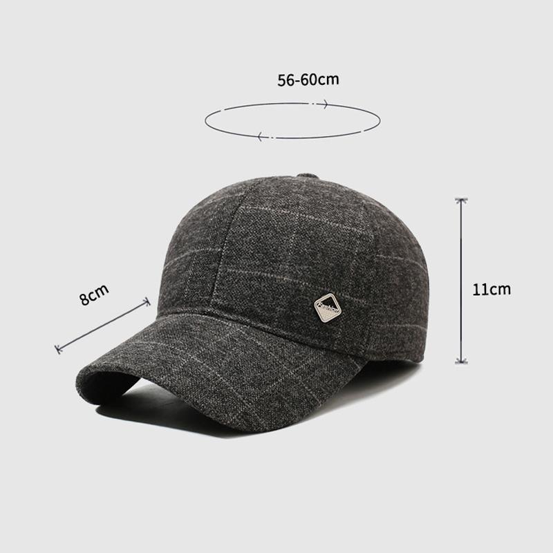 Podzimní zimní kostkovaná čepice Baseballová čepice pro muže středního věku Venkovní teplá větruodolná čepice Ochrana uší Bavlněná čepice