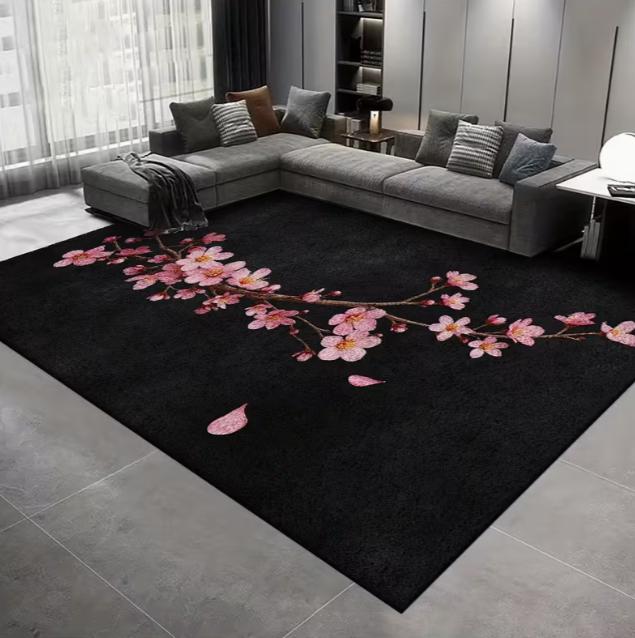 

Floor Mat with Black and Pink Cherry Blossom Pattern Iving Room Bedroom Office Room Dining Room Game Room Balcony Carpet 40x60cm