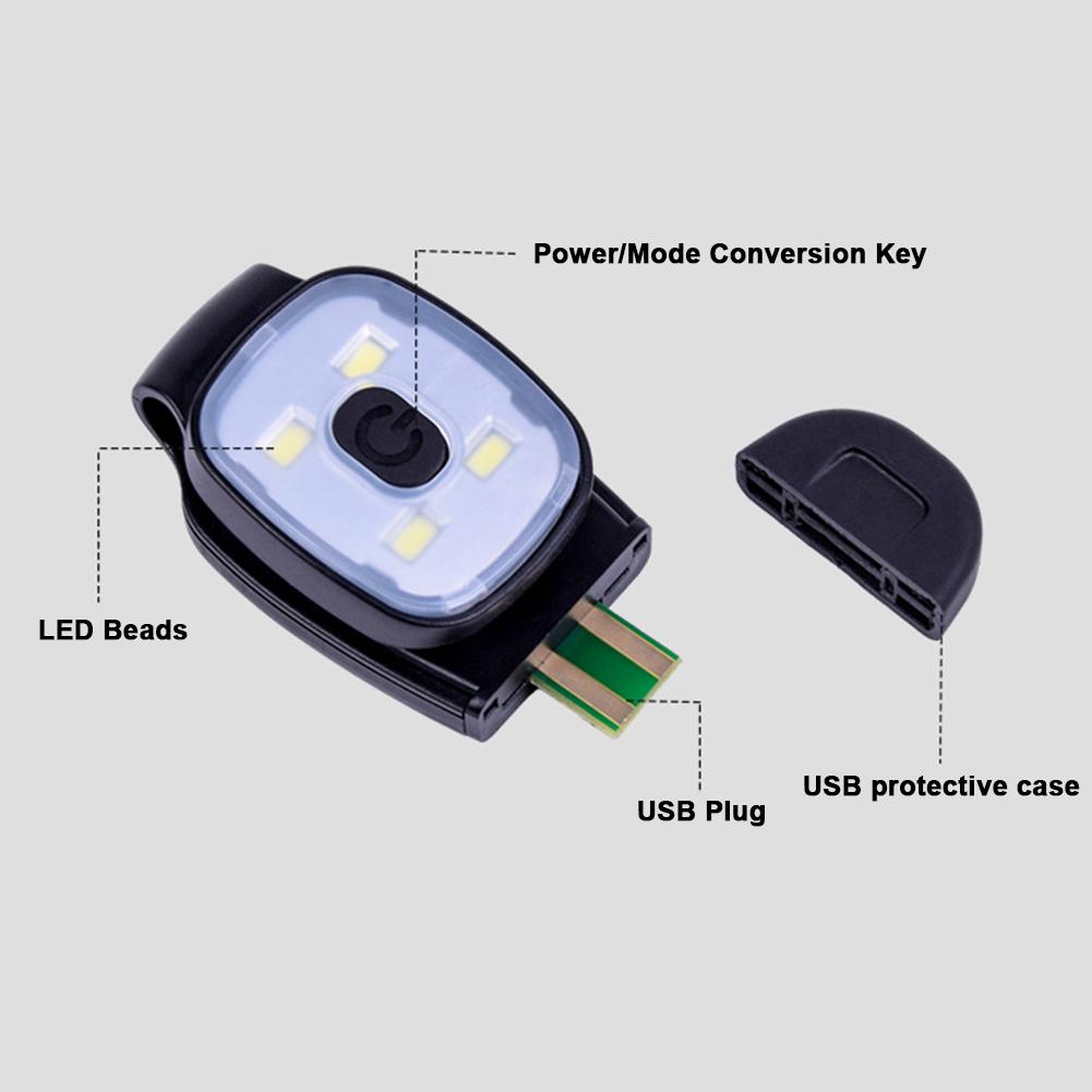 1/2 szt. Latarka LED z klipsem 3 tryby świecenia USB do ładowania Lampa LED z klipsem Ostrzeżenie bezpieczeństwa Światło do biegania na nocne spacery, wędkowanie