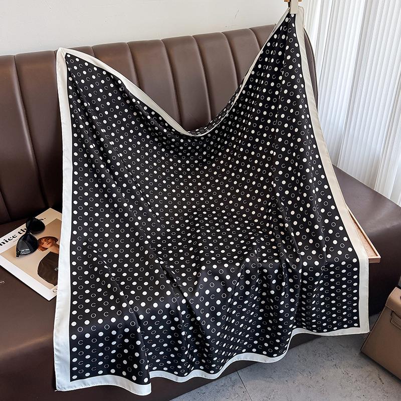 Spring and Summer Simple Fashion Black and White Polka Dot Printed Silk Scarf Japanese and Korean New Women's Fashion Temperament with Twill Shawl