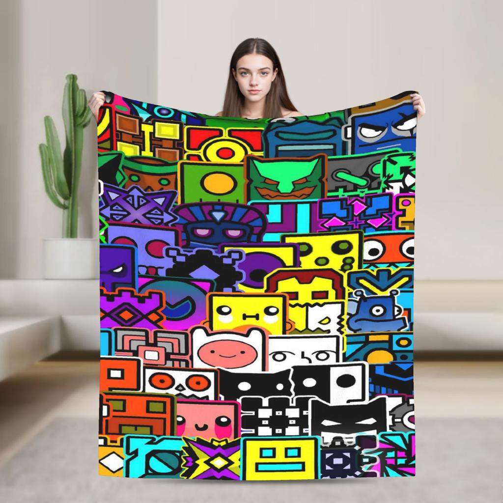 Geometry Dash Games Blankets Flannel Relax Soft Throw Blanket for Bedding Plush Thin Quilt