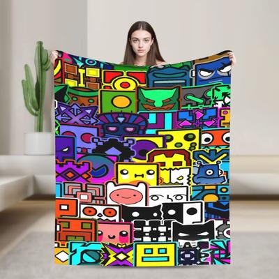 Relax Geometry Dash Games Blanket Accessories Bed Decorative  Blanket Throw Super Soft Flannel for Office