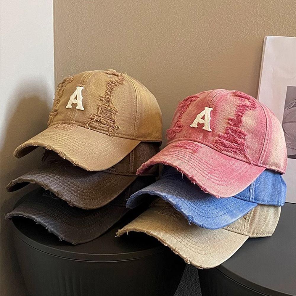 Embroidery Letter Baseball Hat Vintage Snapback Cap Adjustable Holes Peaked Cap  Unisex