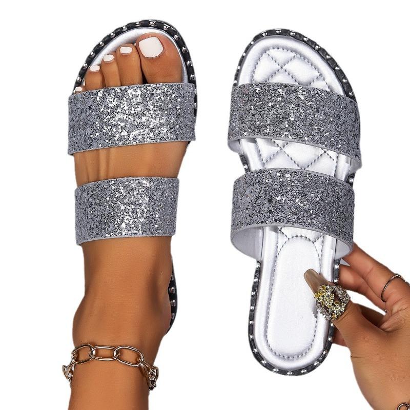 Fashion Lady  Sole Tender Feet Shoes Cheap Pricing No Heel Bling Crystal Italian Blue Orange Slippers Yellow Slides For Women