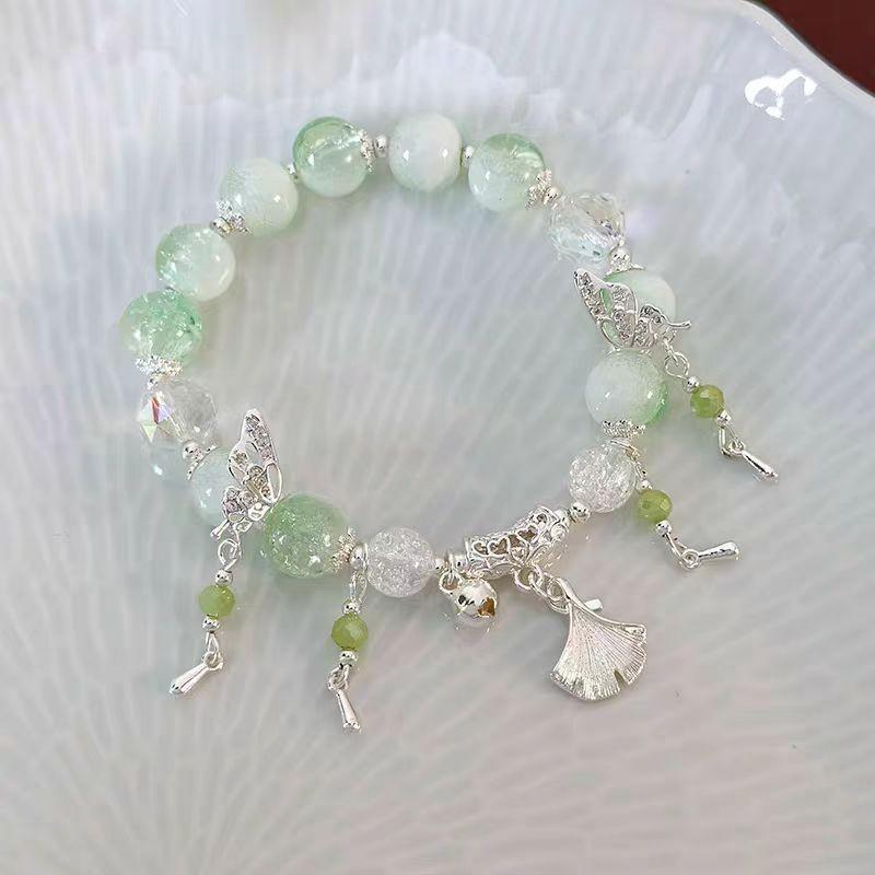 Exquisite New Chinese Style Green Beaded Pendant Bracelet For Women With Unique Design