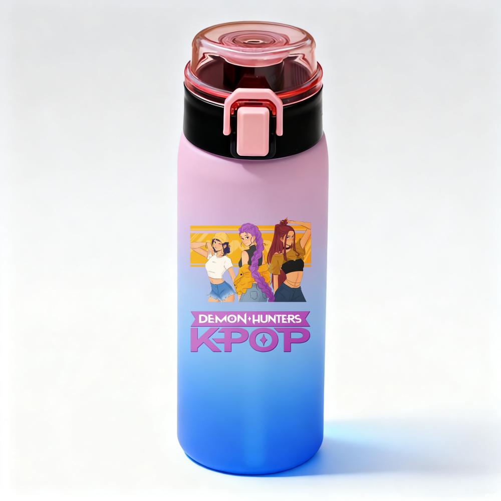 KPop Demon Hunters Gradient Water Bottles High-capacity Drinking Straw Cup Portable Girl Outdoor Office School 500ml Kid Friendly Entertaining Fun