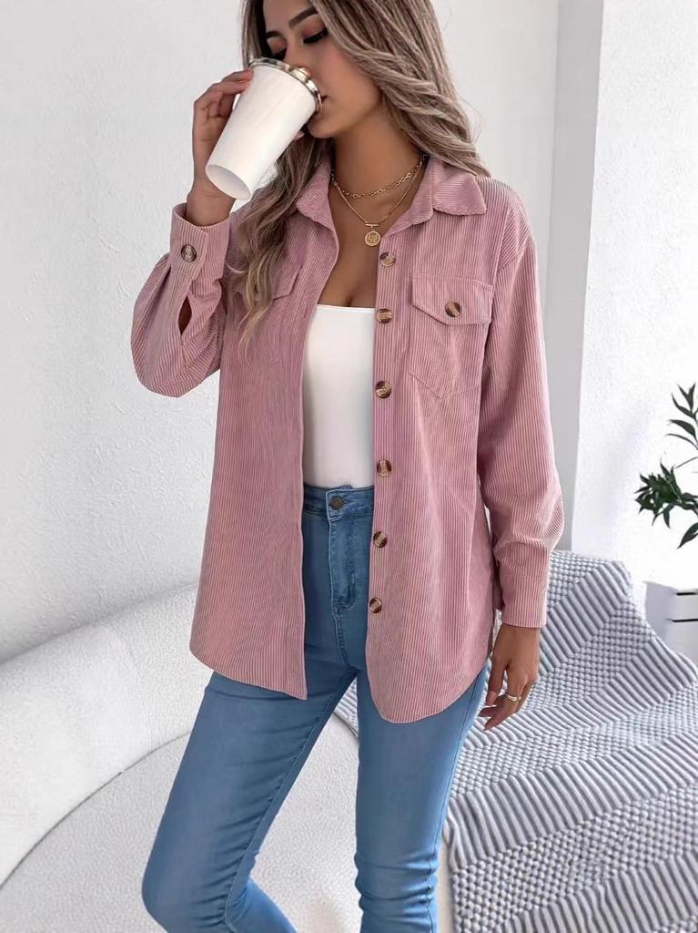 2025 Women's Casual European-American Corduroy Striped Shirt Jacket