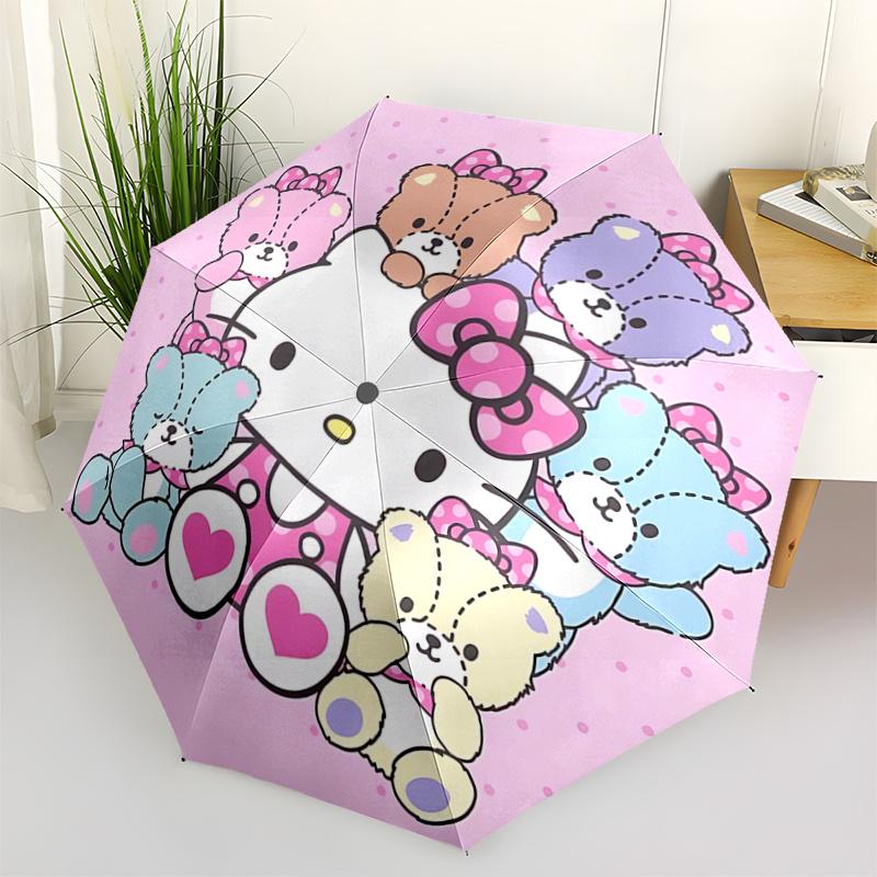 

1pc Hello Kitty & Friends Automatic Opening/Closing Umbrella - Portable Three-Fold Design with 8-Bone Iron Frame - Outdoor - Ideal Gift for Fans, Trav