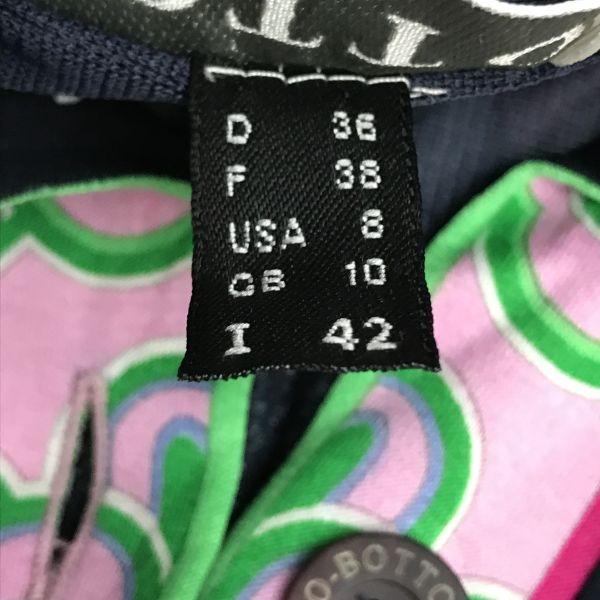 Made in Italy BOTTO Premium Fabric Floral Short Sleeve Long Dress I42 USA8 Japan L Navy Maxi 100% Cotton Tops Shirts(USED)
