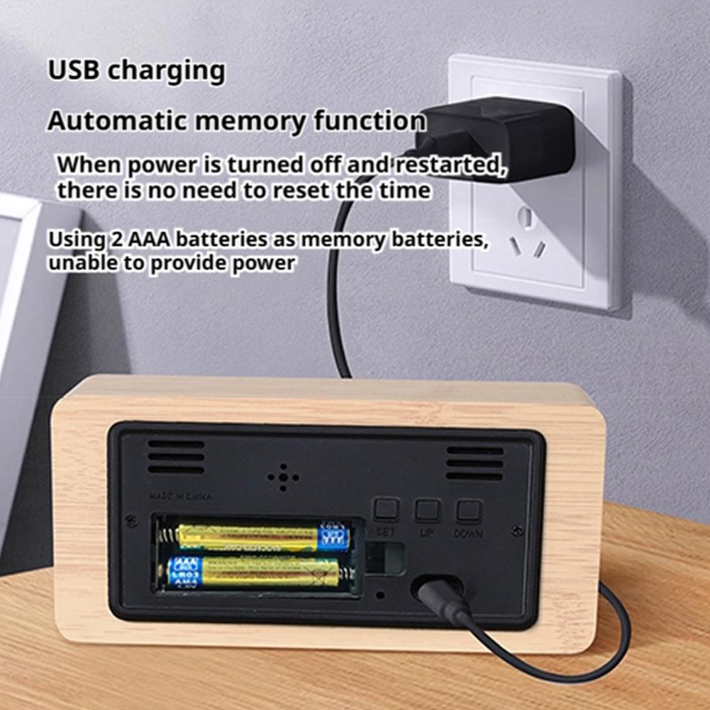 Wooden Digital Alarm Clock LED Alarm Clock With Temperature Desk Clocks For Office Bedside Clock Tool