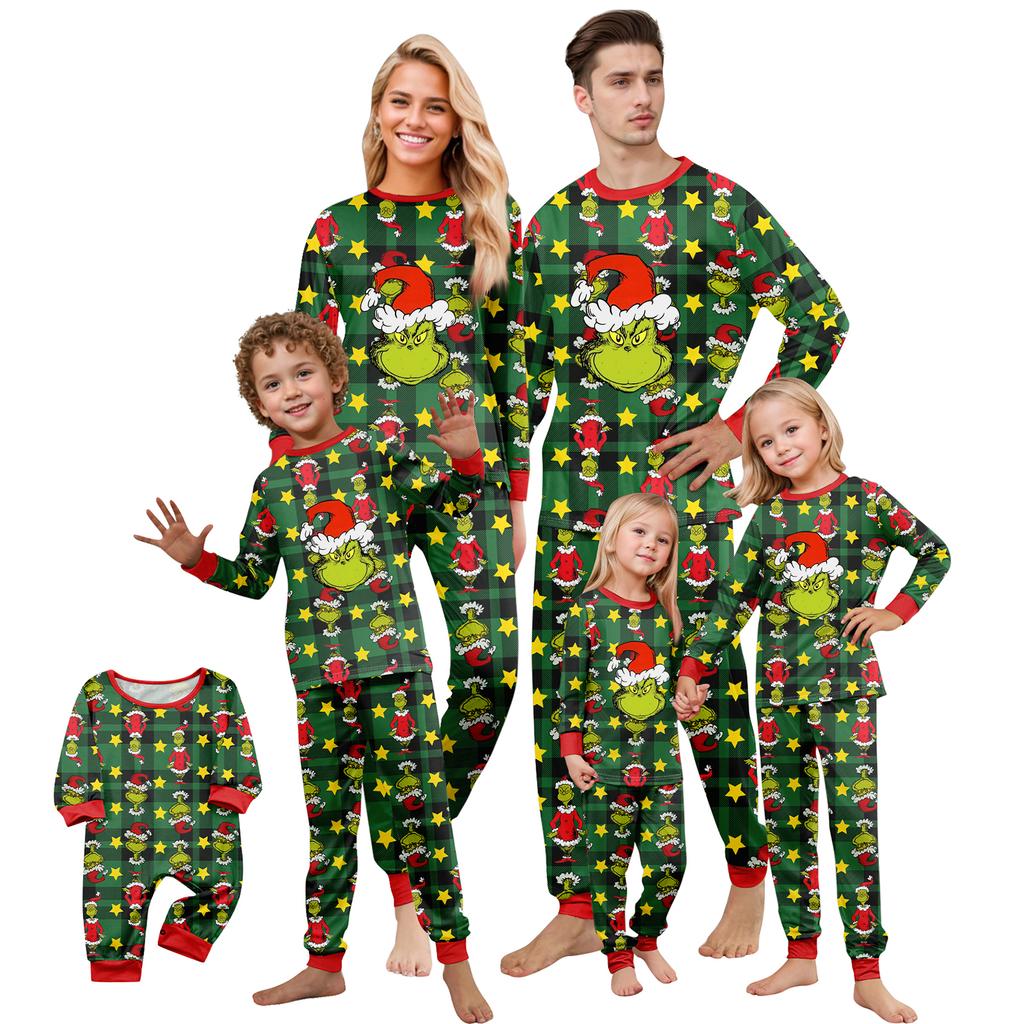 Print Cute Family Set Pajamas, Home Clothes, Family Set Long Sleeve Top Pants Set
