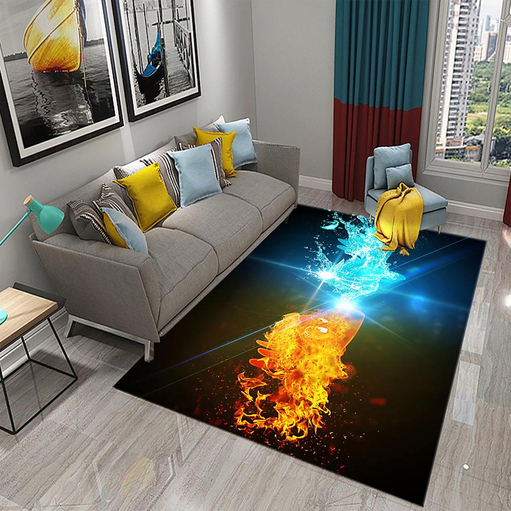 Household large-area carpet teenager boy bedroom living room non-slip floor mat ice and fire theme carpet Tai Chi carpet