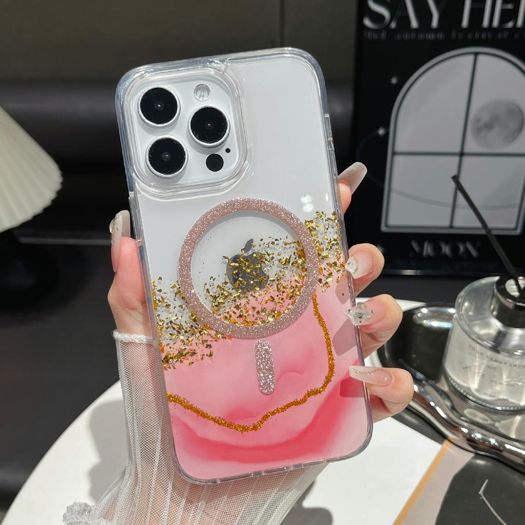 For iPhone 16 Pro Case Rhinestone Decor Wave Frame TPU Phone Cover with Leopard Print Glitter