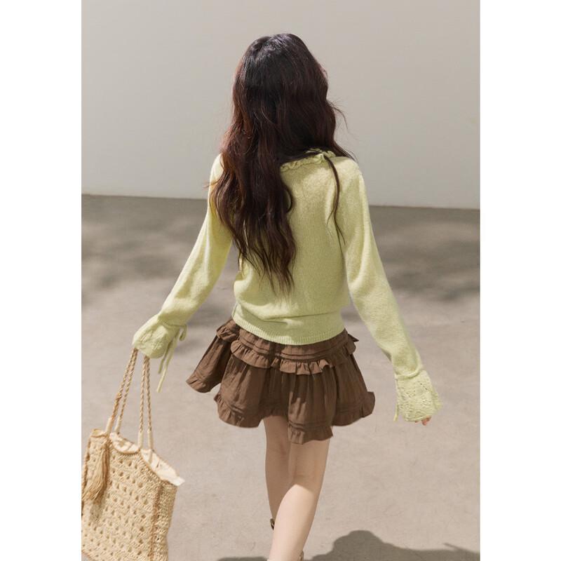 Mishow Women's Wool Blend Ruffle Tie-Front Knit Sweater