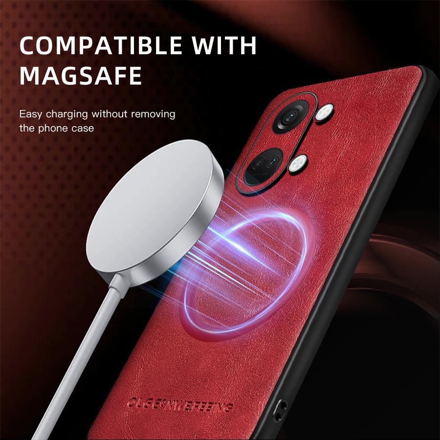 For OnePlus Ace 2 2 Pro 2V Fine Hole PU Cow Pattern Leather Magnetic Ring Soft Edge Anti-drop Anti-fingerprint Phone Case