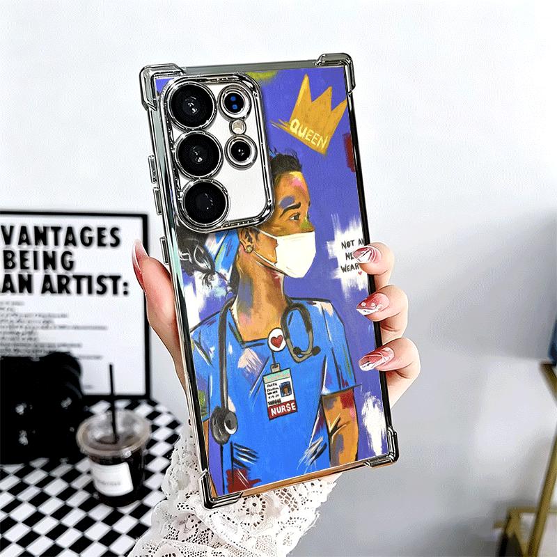 

Doctor Nurse Cartoon Plating Phone Case For Samsung Galaxy S24 S25 FE S26 Edge S23 Ultra S22 S21 Plus S20 Anti-Fall Airabag Cove Samsung S25 FE
