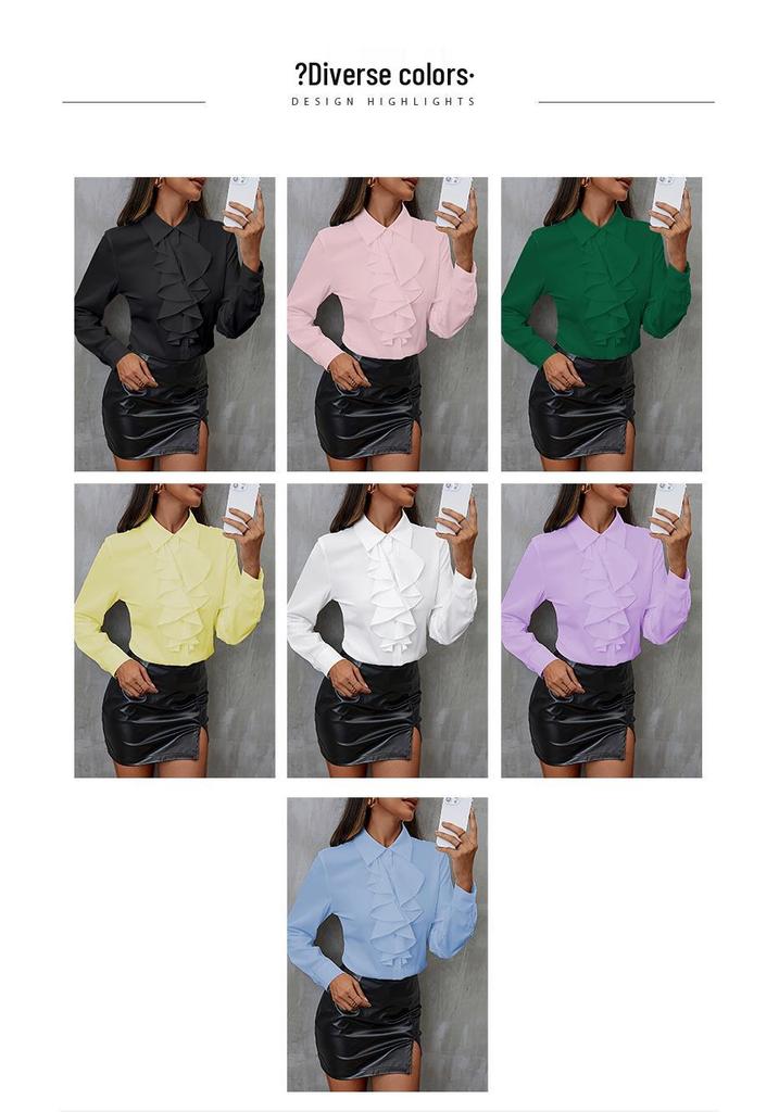 Europäisches & Amerikanisches Stilvolles Weißes Chiffon Rüschen Langarmhemd für Damen