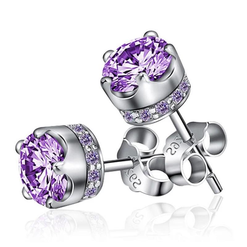 

Charms Copper Purple Amethyst crystal Stud Earrings for Women Crown Wedding Party Jewelry