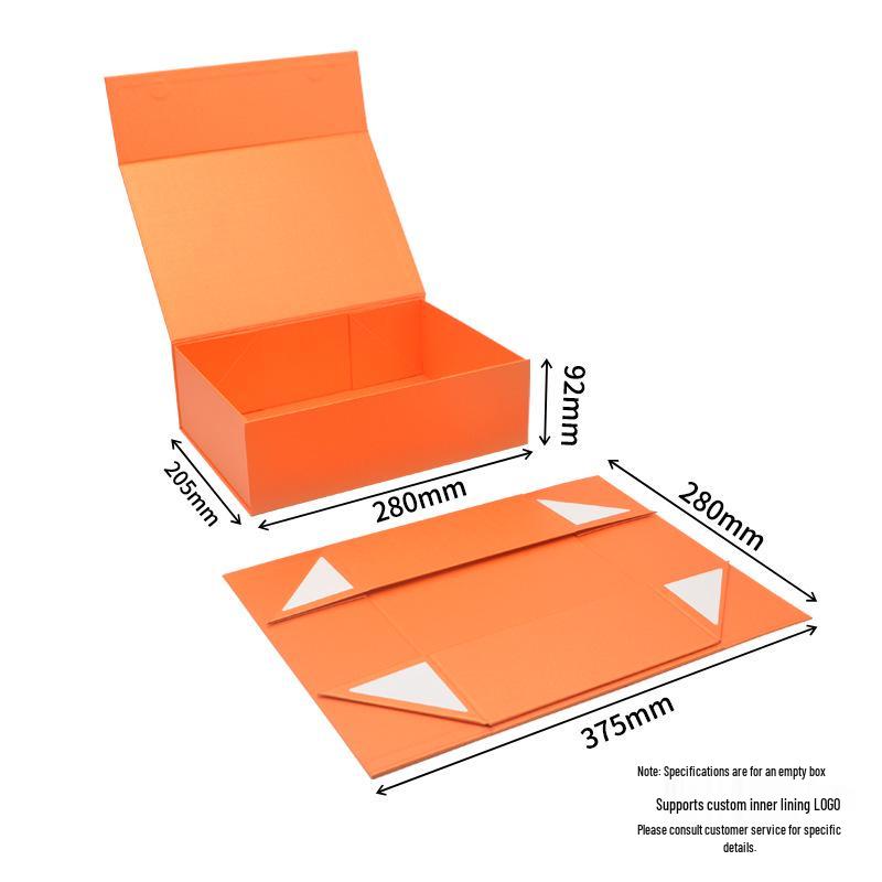 

In-Stock Custom Orange-Blue One-Piece Book-Shaped Folding Gift Box for Business 280*205*92mm