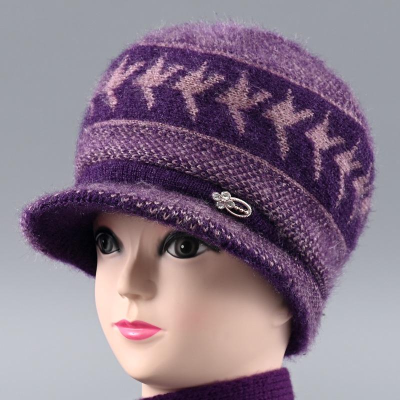Winter new wool knitted hat women's fleece thickened hat thermal ear protection hat