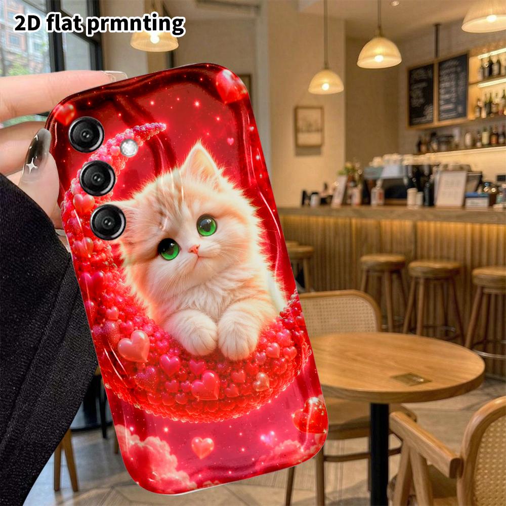 Phone case: 2D flat, suitable for Samsung Galaxy A34 A35 M05 M06 S20 S22 S21 FE Plus 5G protective case, creamy white kitten, perfect holiday gift for