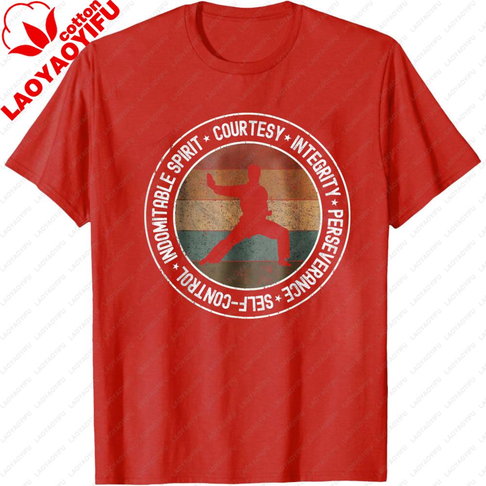 Martial Arts Men TShirt Cotton Casual Short Sleeve Top with Karate Silhouette and Values Design for Training Gift Sportwear