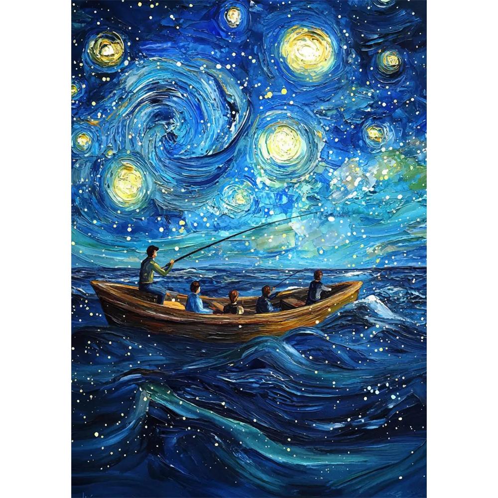 DIY Diamantová malba Vintage abstraktní Krajina Van Gogha Mozaiková výšivka Křížkový steh Sada Obývací pokoj Domácí umění Nástěnná dekorace