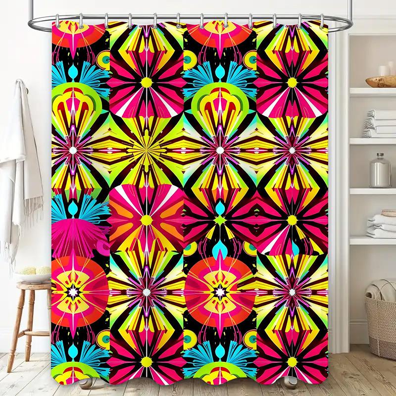 Brightly Colored Shower Curtain with Geometric Pattern for Bathroom Decor Waterproof Fabric Modern Contemporary Home Accents On