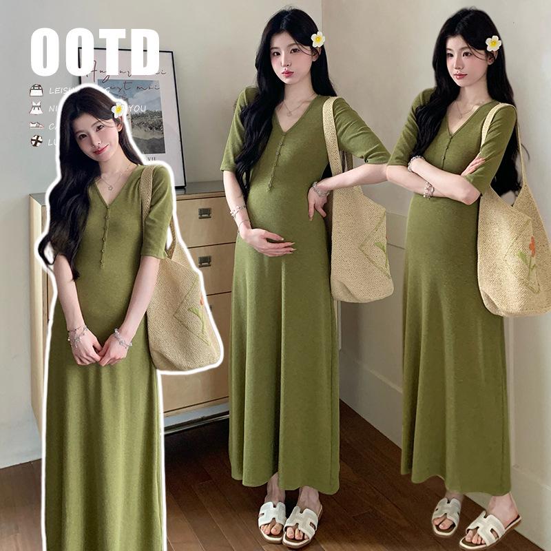 2026 Fashion Holiday Maternity Slimming Midi Dress - Casual Mid-Sleeve Summer Wear M