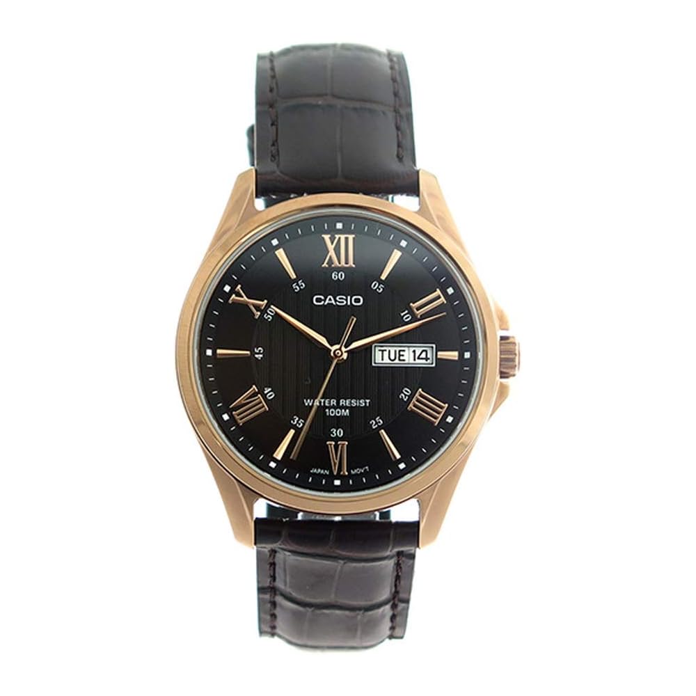 Casio MTP-1384L-1A Quartz Men s Watch Black Dark Brown Leather Strap Water Resistant