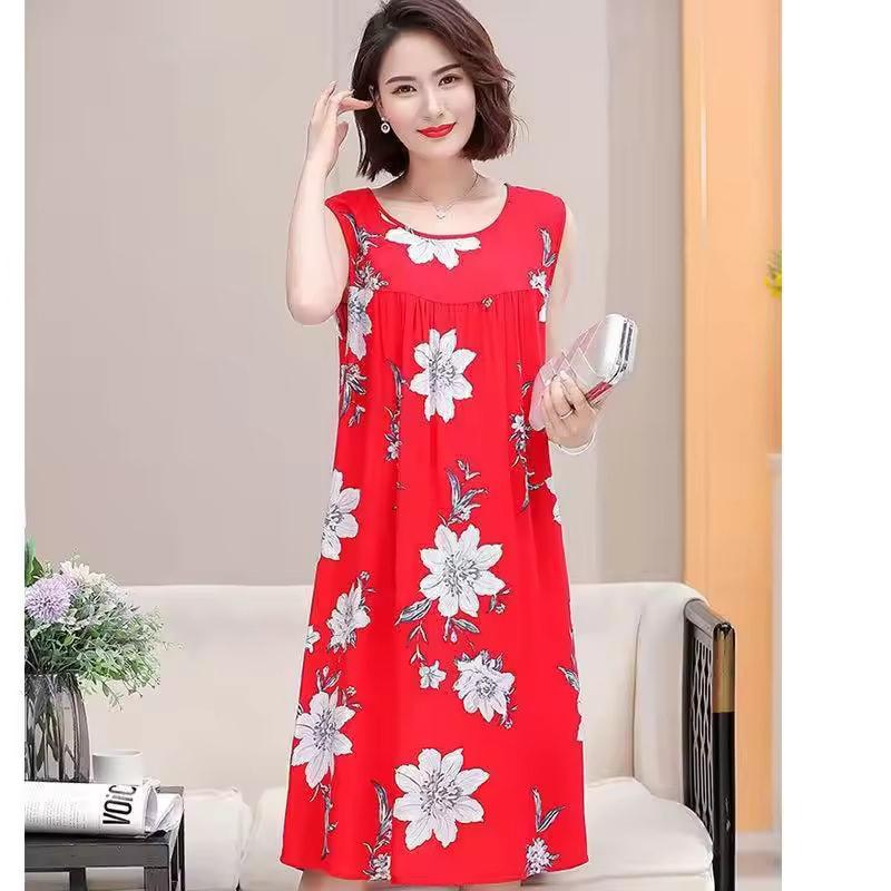 Summer Middle-Aged and Elderly Cotton Silk Nightgowns Pajamas Women's Dresses Large Size Mother's Casual Nightgowns Homewear