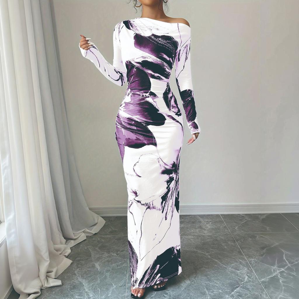 Elegantes Damen Maxikleid mit langen Ärmeln, figurbetont