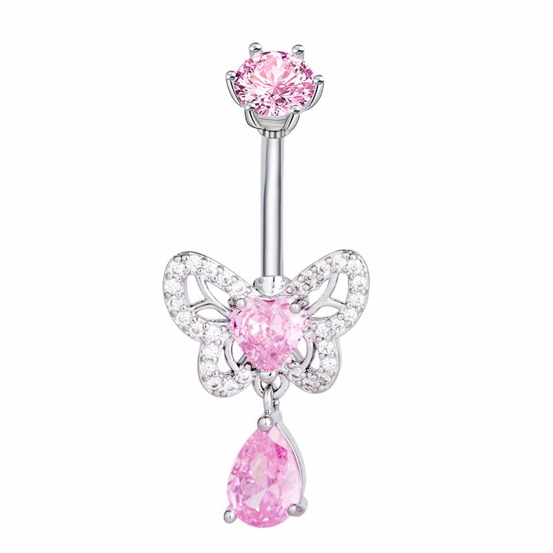 Zircon Belly Button Rings Stainless Steel Butterfly Heart Navel Piercing Shiny  Belly Ring For Women Body Jewelry