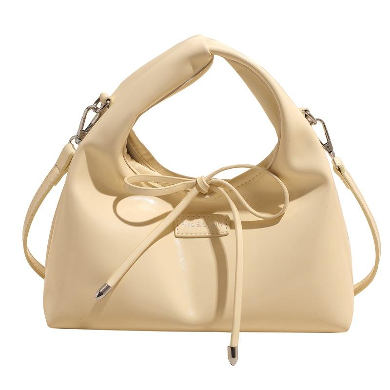 Early Spring New Gentle Wind Solid Color Soft Leather Handbag Bag Women's Simple Straps Bow Versatile Commuter Messenger Bag