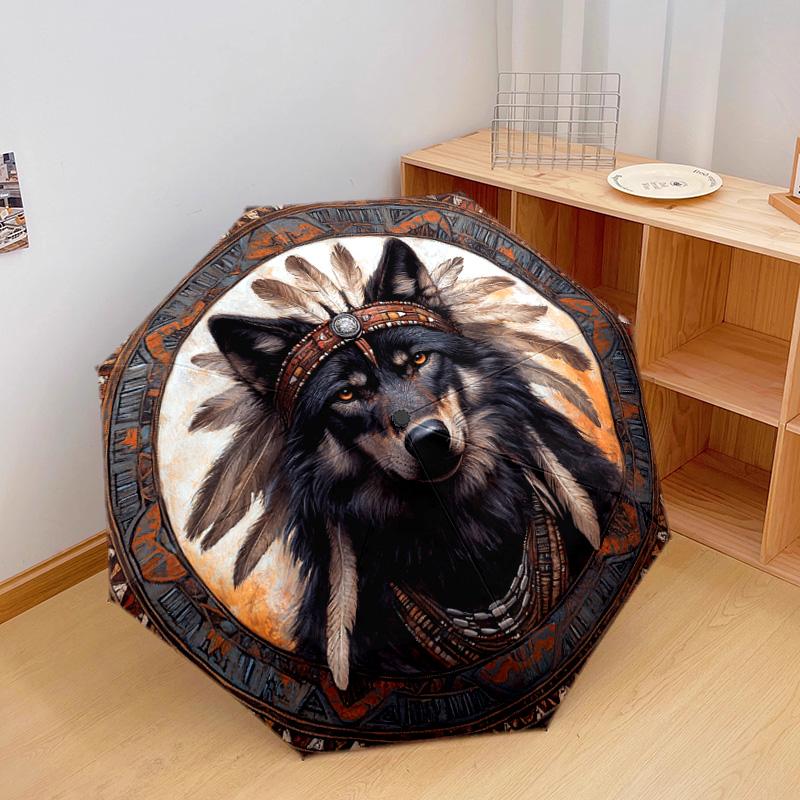 1 PC Automatic Folding Umbrella - Wolf Chief Pattern, Portable & Foldable Design with 8 Ribs, Christmas Birthday Gifts