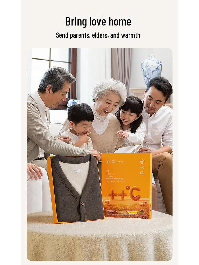 Kardigan damski pluszowy termiczny z naszywką z sierści wielbłądziej na jesień/zimę - wiek średni do starszego