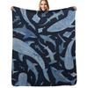 Couverture Jetée Bleu Monochrome Aquarelle Requin Océan sur Noir Couverture Jetée Douce Décorative pour Canapé Sofa