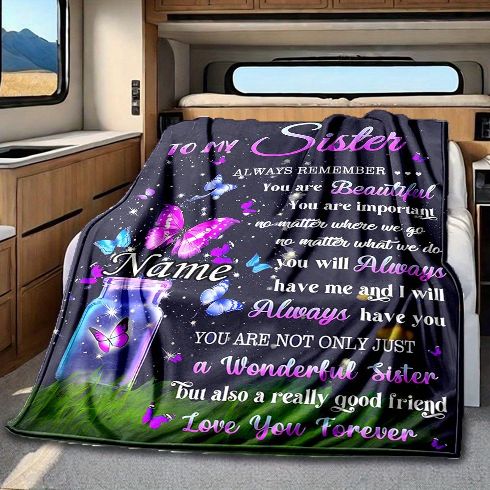 Sister Butterfly Jar Blanket Personalized Name Soft Comfortable Stylish Blanket Car Blanket Perfect For Travel Camping Outdoor Home Suitable For All
