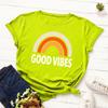 Summer Pure Cotton Women's Rainbow GOOD VIBES Printed Loose Round Neck Short Sleeved T-Shirts Women’s