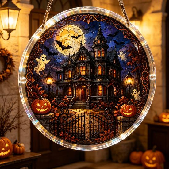 Holiday Party Hanging Adornments Halloween Acrylic Puzzle Sun Catcher, DIY Spooky Suncatcher Kit, Rainbow Light Shadow Craft Gothic Stained