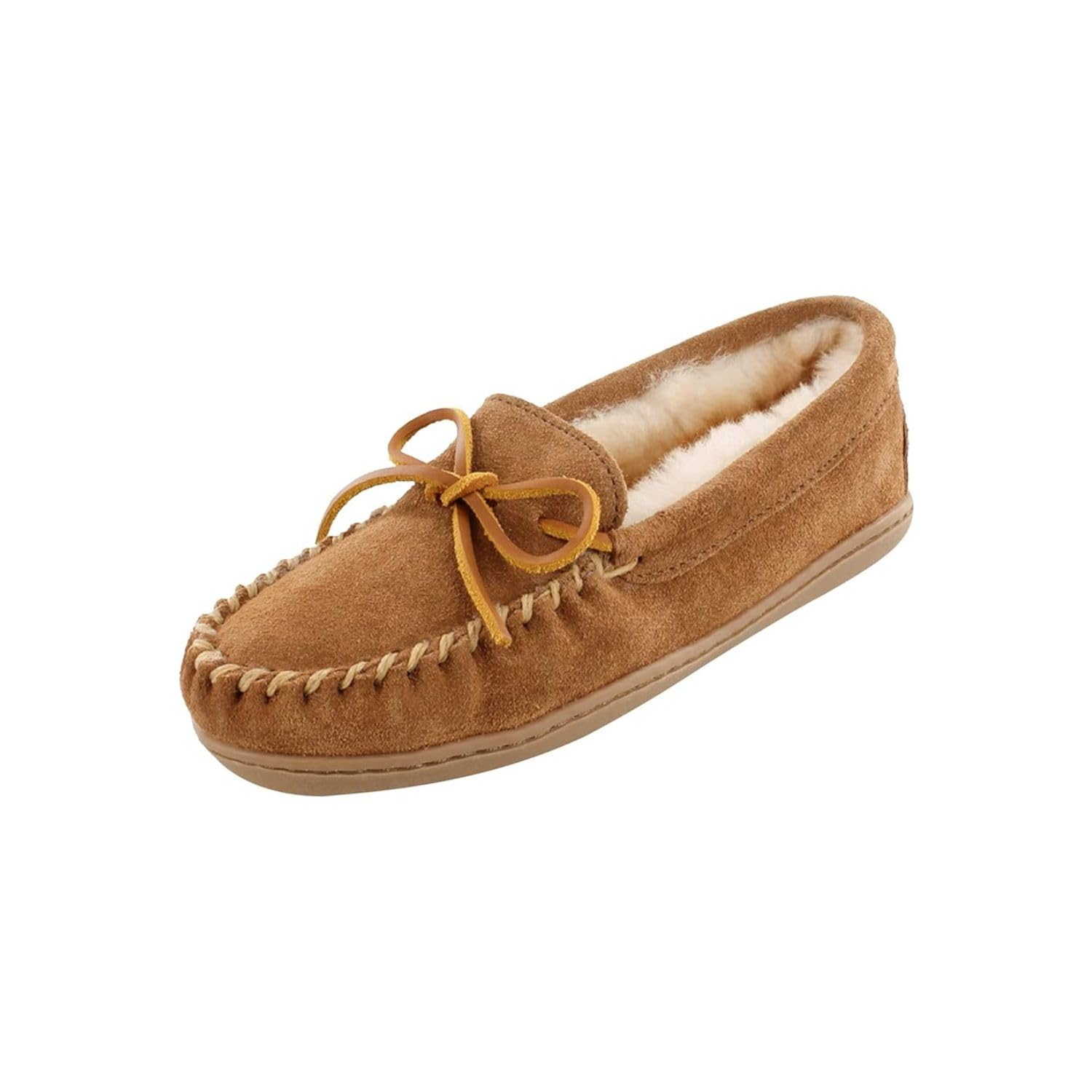 

Мокасины женские Minnetonka из овчины, на жесткой подошве, рыжие, размер 8 M