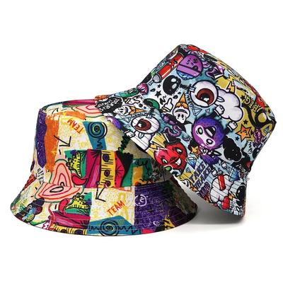 Unisex Cartoon Panama Bucket Hats Animal Letter Print Fisherman Hat For Women Men Spring/Summer Reversible Cap