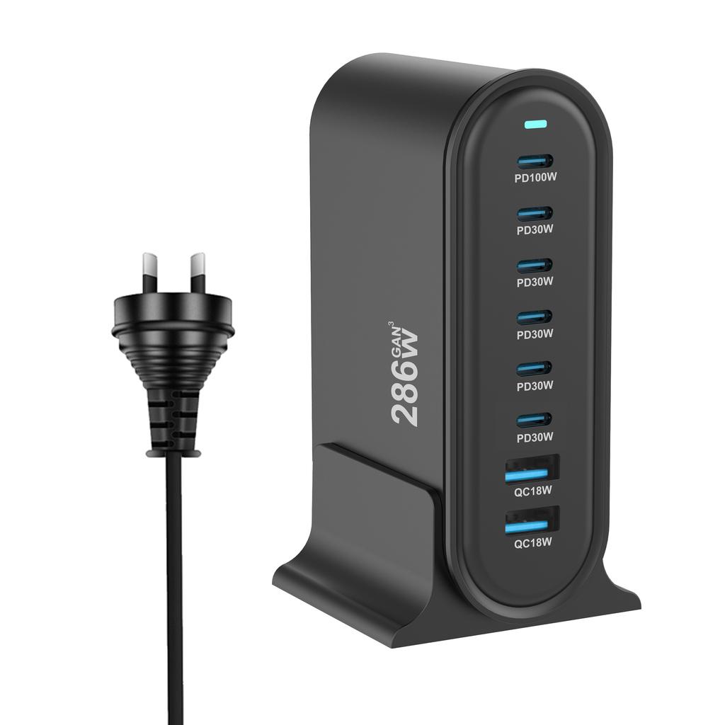 286W USB GaN Ladegerät 8-Port Ladegerät für mehrere Geräte, USB-Ladehub mit Smart IC für iPhone15 16 Samsung ipad