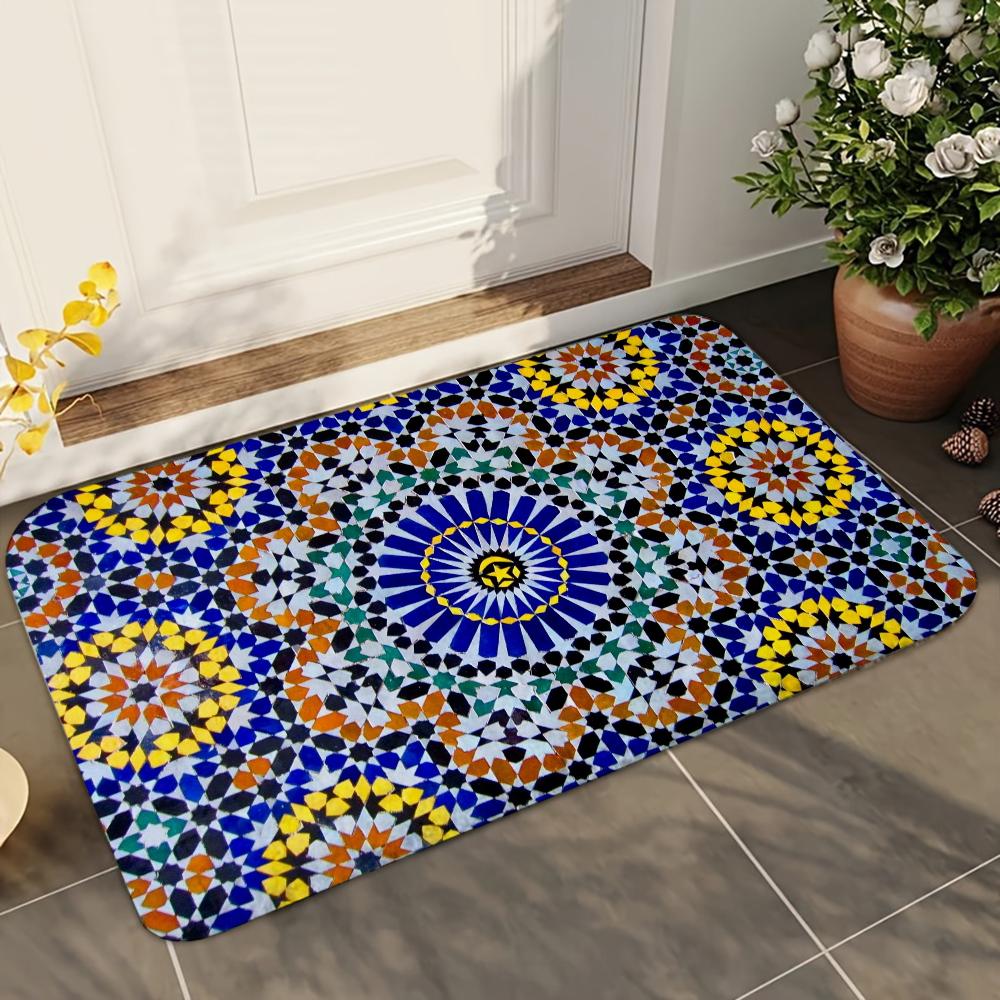 

1pc Moroccan Ethnic Bathroom Absorbent Mats Anti-Slip Mats Home Decor Supplies Carpets Home Kitchen Floor Mats 40x60cm