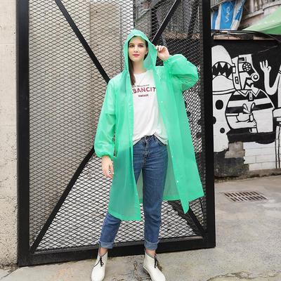 Adult Hooded Raincoat Long Sleeve Button Closure Waterproof Transparent Color Reusable Rain Poncho