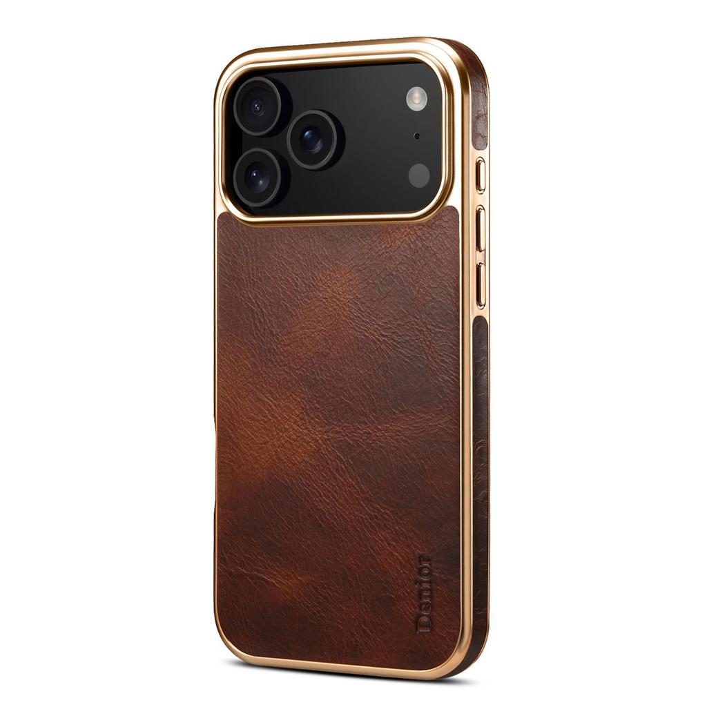 Denior Apple 17 Air Genuine Leather Protective Case for iPhone 17 Pro Max, Cowhide Electroplated 