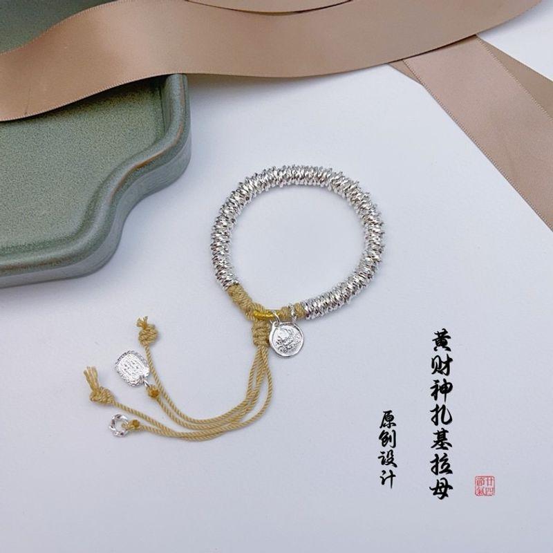 

Silver 999 Sterling Silver Bracelet for Women New Chinese Style National Style Yellow God of Wealth Zachilam Wrapped Carrying Strap Fancy Bracelet Default