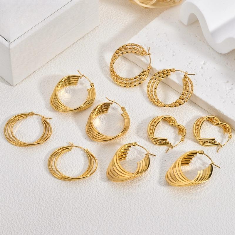 Gold Stainless Steel Earrings Light Luxury Premium Exaggerated Plain Ring Earrings