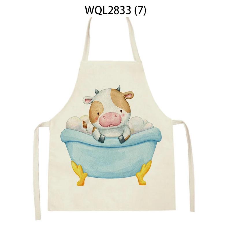 Animal Printed Kitchen Aprons Women Men Dinner Party Cooking Waist Bib Fox Cattle Bear Pattern Baking Pinafore Cleaning Apron